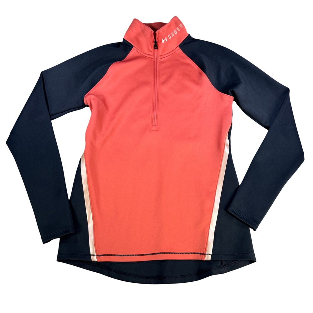 Under Armour Womens 1/4 Zip ColdGear Pullover Medium Coral Black Athletic Top